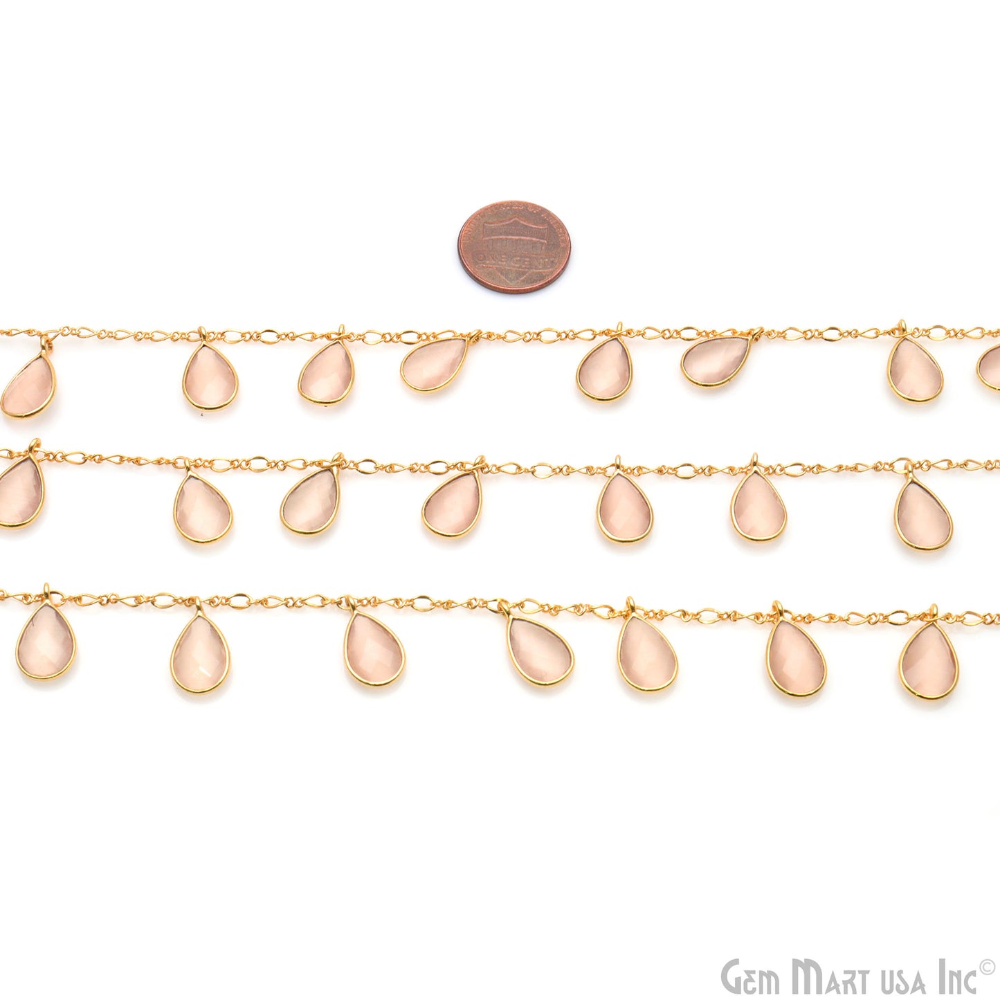 Caramel Monalisa Pears Gold Bezel Connector Dangle Rosary Chain