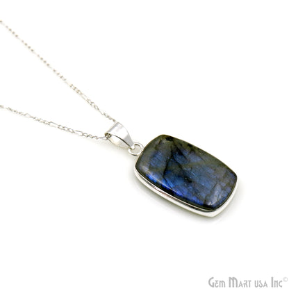 Labradorite Gemstone Rectangle 32x18mm Sterling Silver Necklace Pendant 1PC