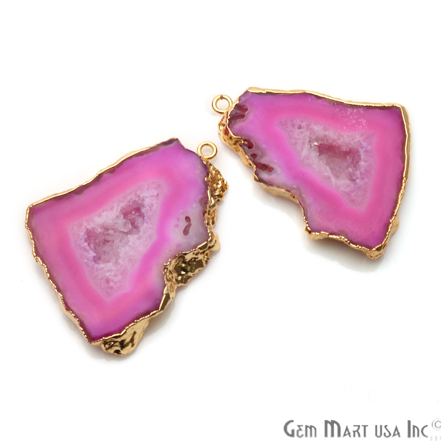 Agate Slice 32x41mm Organic Gold Electroplated Gemstone Earring Connector 1 Pair - GemMartUSA