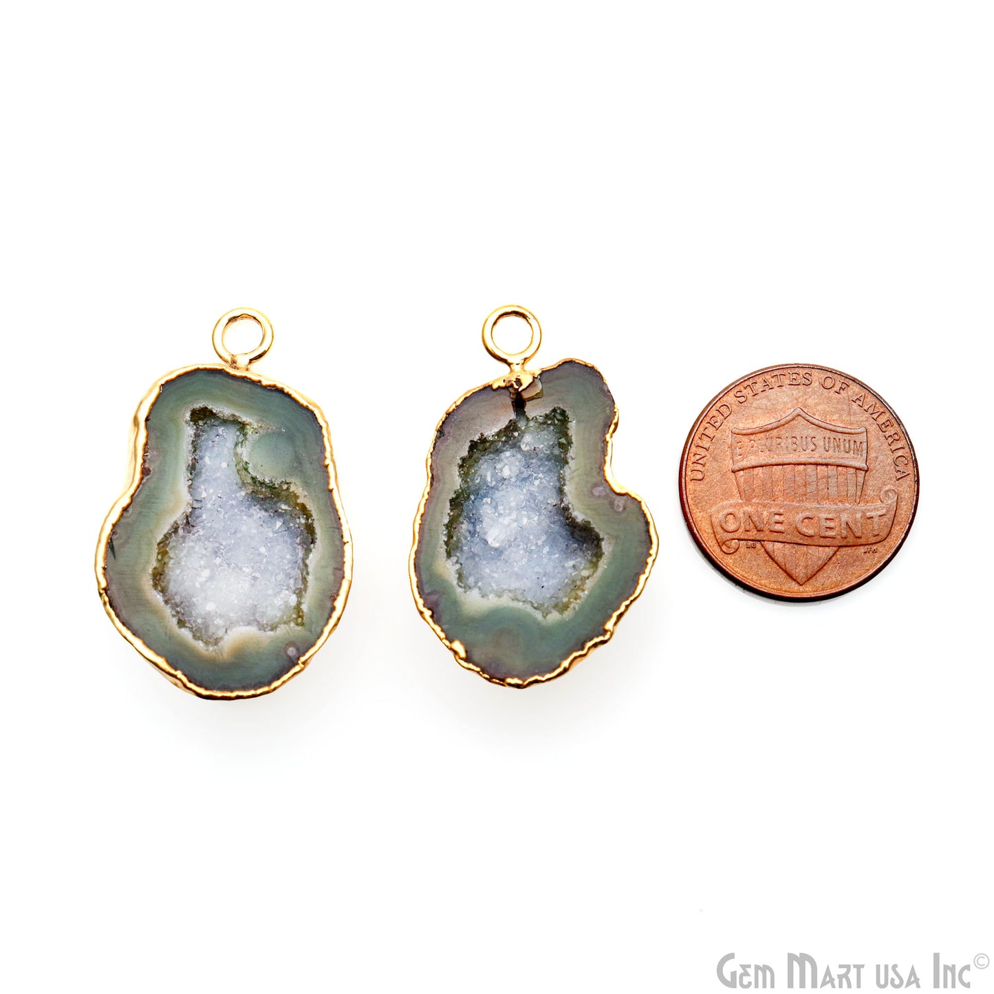 Geode Druzy 32x19mm Organic Gold Electroplated Single Bail Gemstone Earring Connector 1 Pair