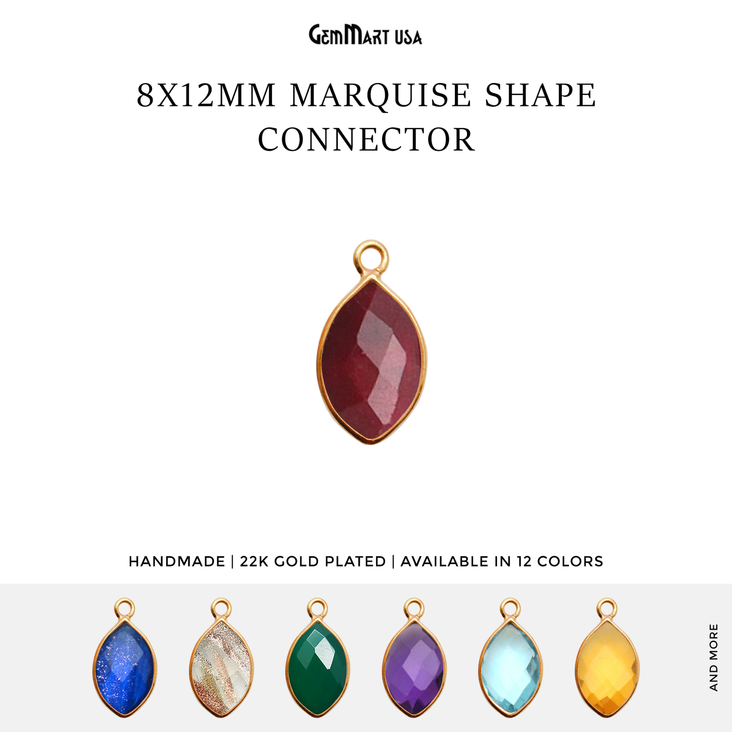 Marquise 8x12mm Single Bail Gold Bezel Gemstone Connector