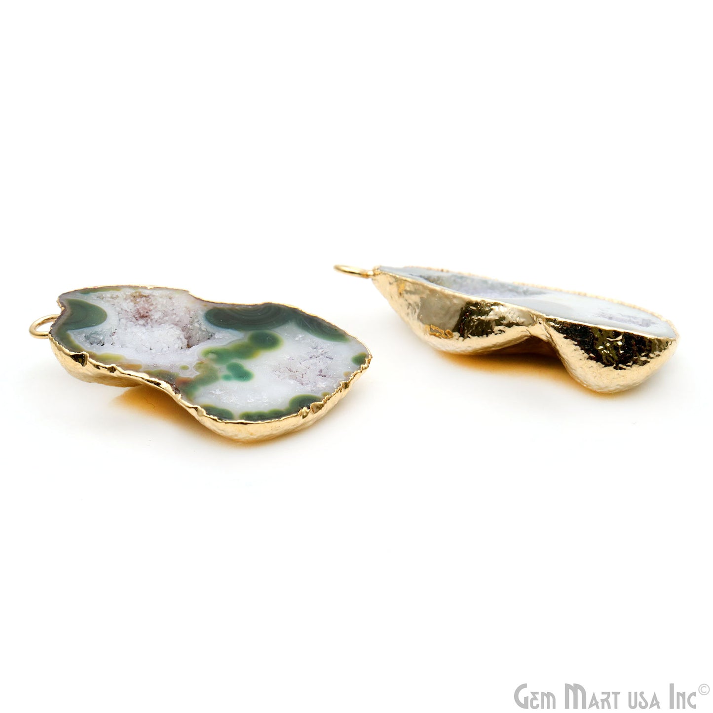 Geode Druzy 43x25mm Organic Gold Electroplated Single Bail Gemstone Earring Connector 1 Pair