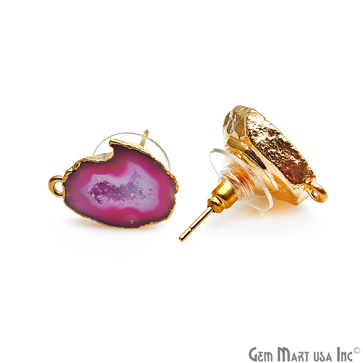 DIY Agate Slice Geode Druzy 14x19mm Gold Electroplated Loop Connector Studs Earrings - GemMartUSA