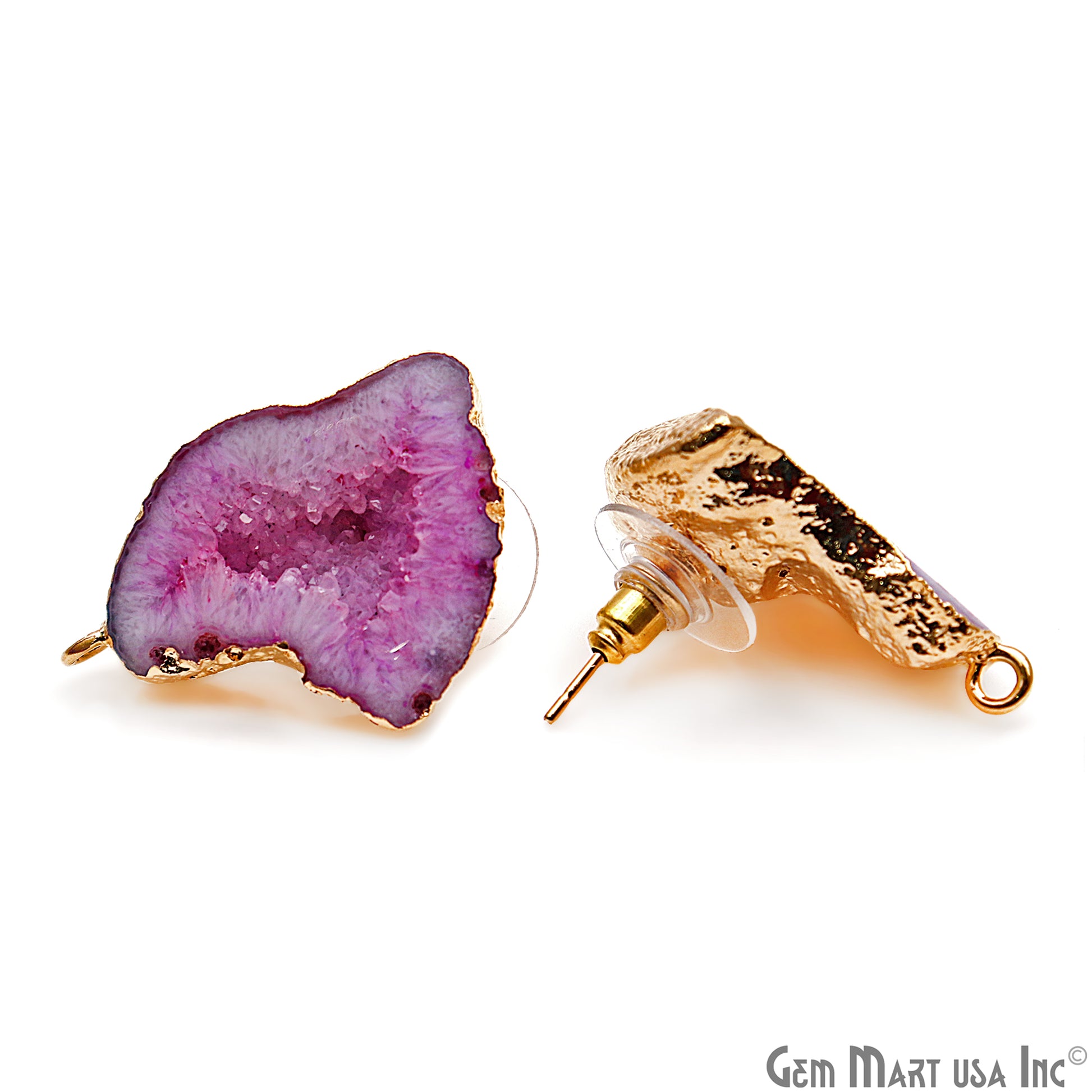 DIY Agate Slice Geode Druzy 27x17mm Gold Electroplated Loop Connector Studs Earrings - GemMartUSA