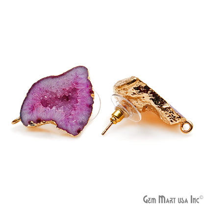 DIY Agate Slice Geode Druzy 27x17mm Gold Electroplated Loop Connector Studs Earrings - GemMartUSA