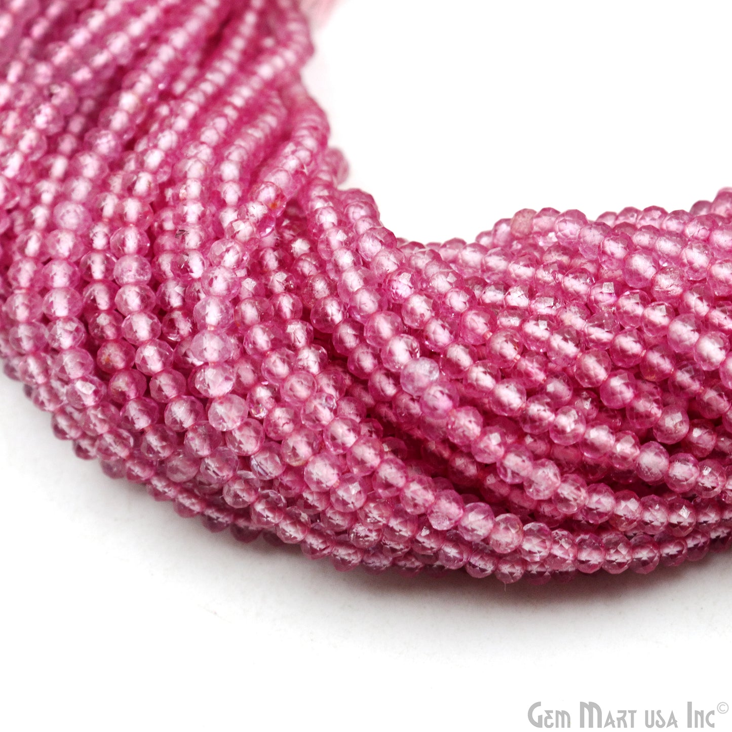 Pink Tourmaline Rondelle Beads, 12.5 Inch Gemstone Strands, Drilled Strung Nugget Beads, Faceted Round, 3-4mm