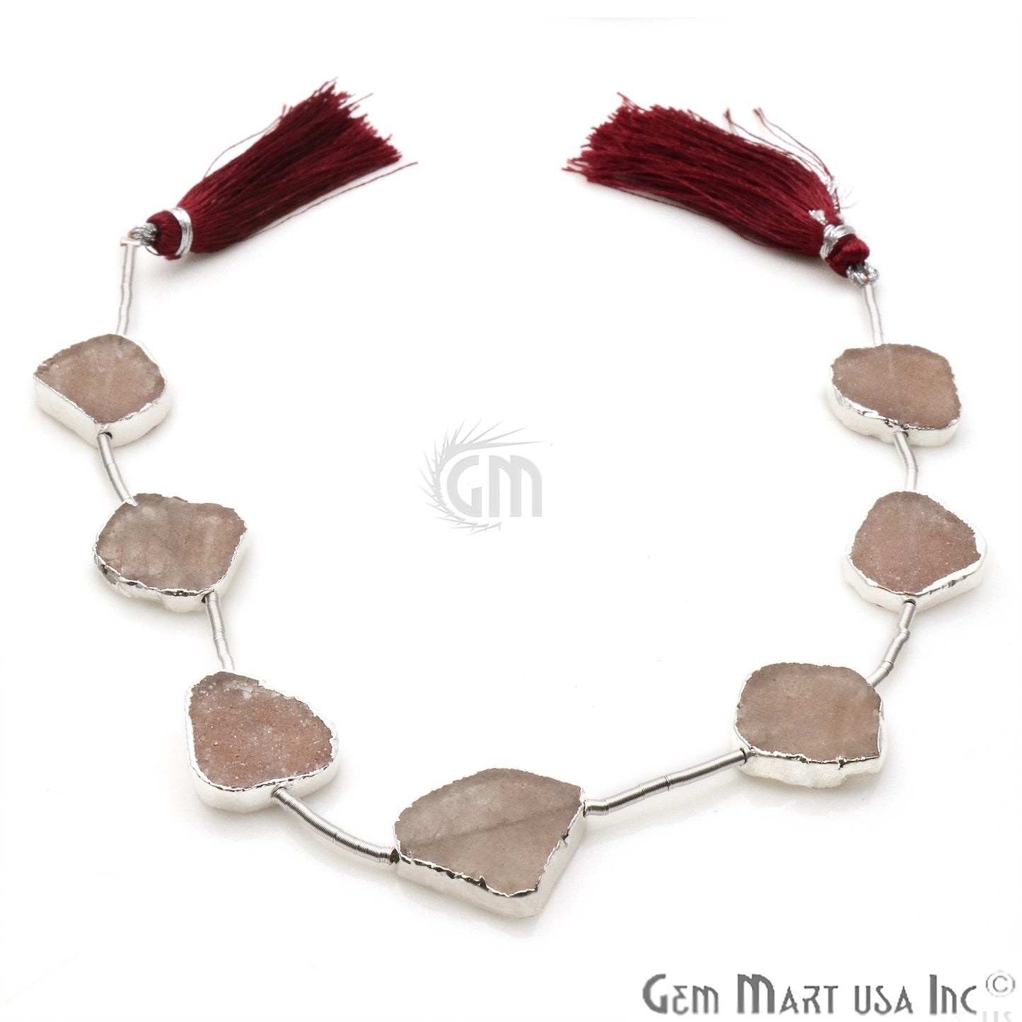 Strawberry Quartz Free Form 18x15mm Silver Edged Crafting Beads Gemstone Strands 9INCH - GemmartUSA