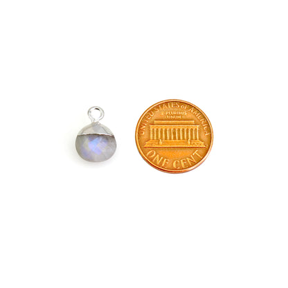 Rainbow Moonstone 10mm Heart Silver Electroplated Gemstone Connector