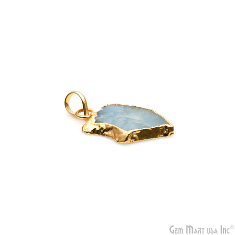 Aquamarine Free Form shape 26x15mm Gold Electroplated Gemstone Single Bail Pendant