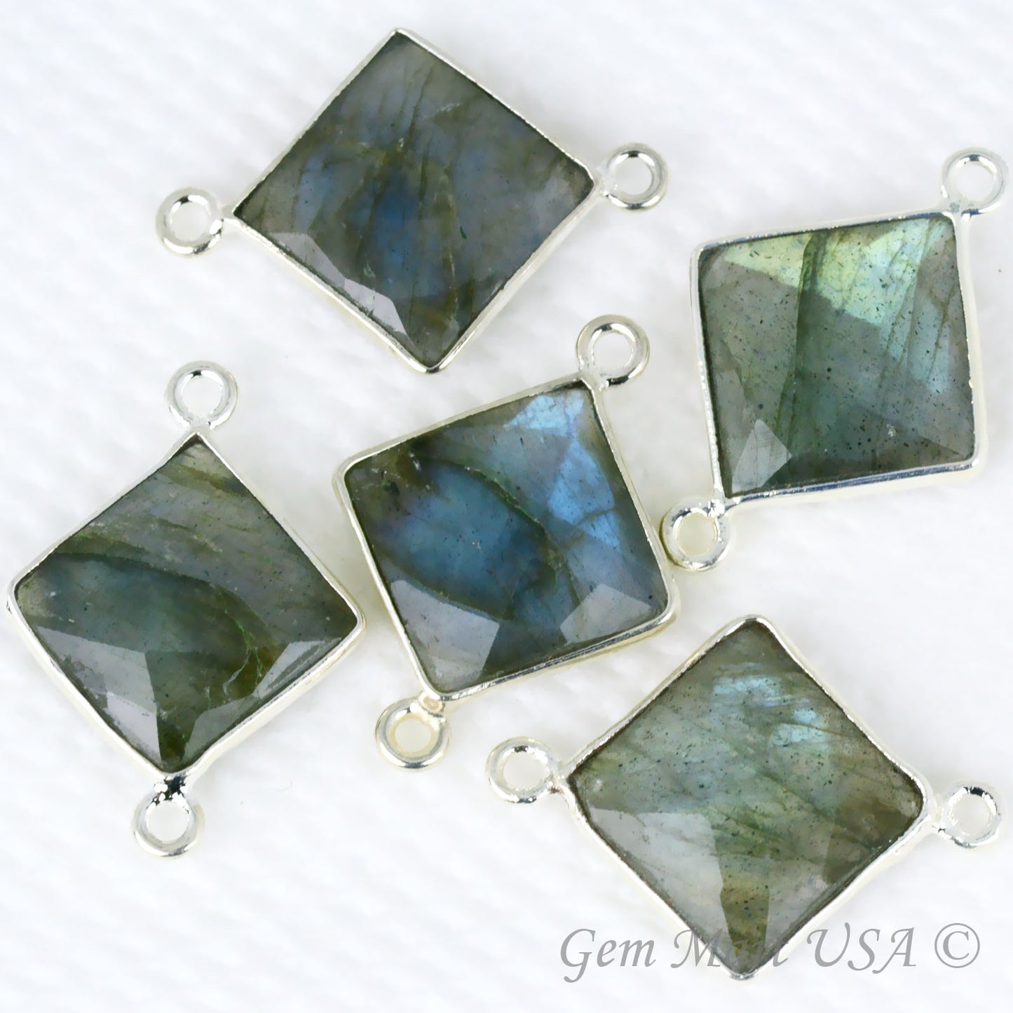 Square 12mm Double Bail Silver Bezel Gemstone Connector