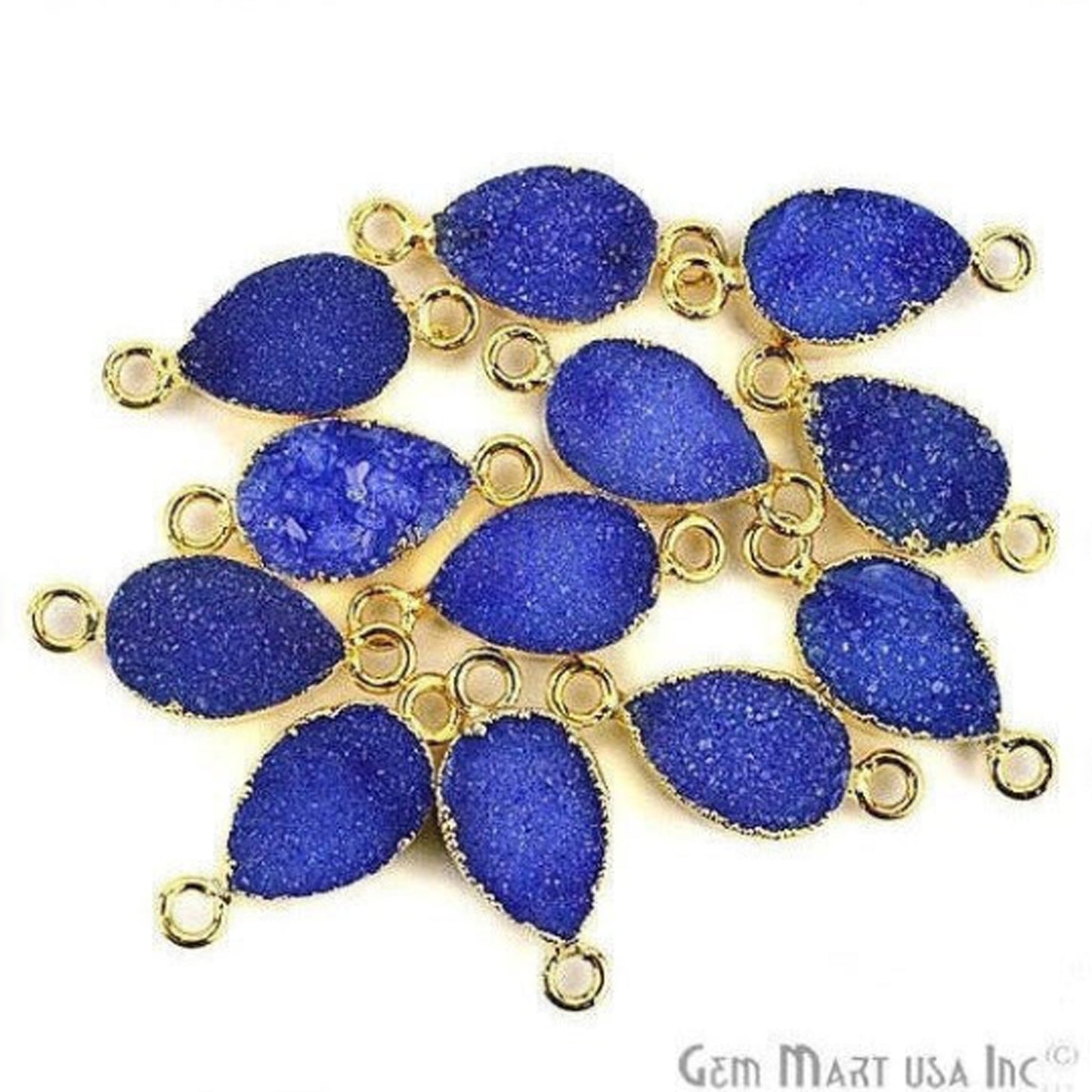 Druzy Gold Electroplated 8x12mm Pears Double Bail Gemstone Connector