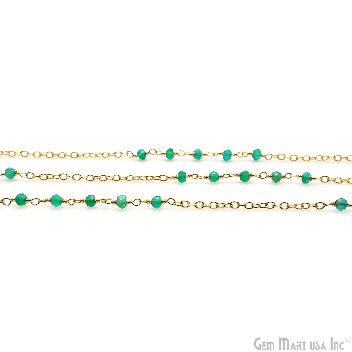 Green Onyx Faceted Gemstone Beaded Gold Plated Wire Wrapped Rosary Chain