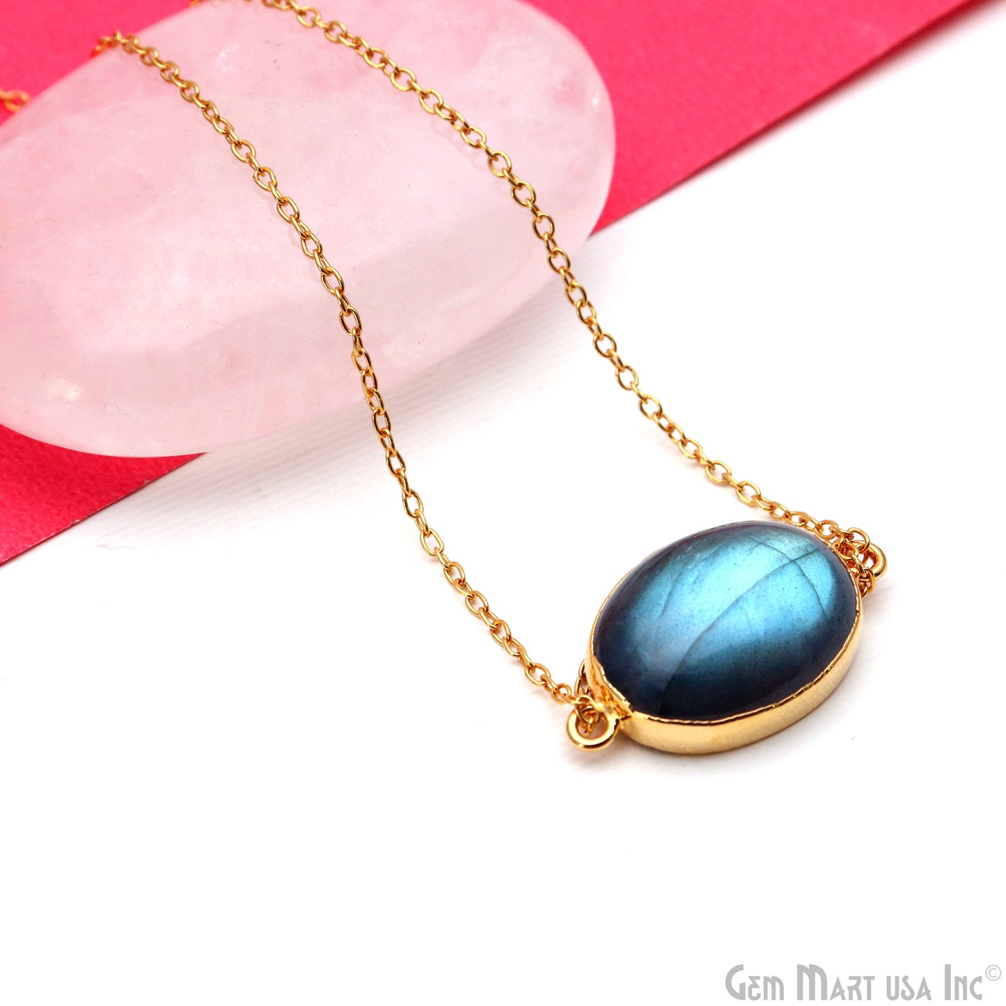 Flashy Labradorite 29x16mm Cabochon Oval Double Bail Gold Electroplated Gemstone Connector