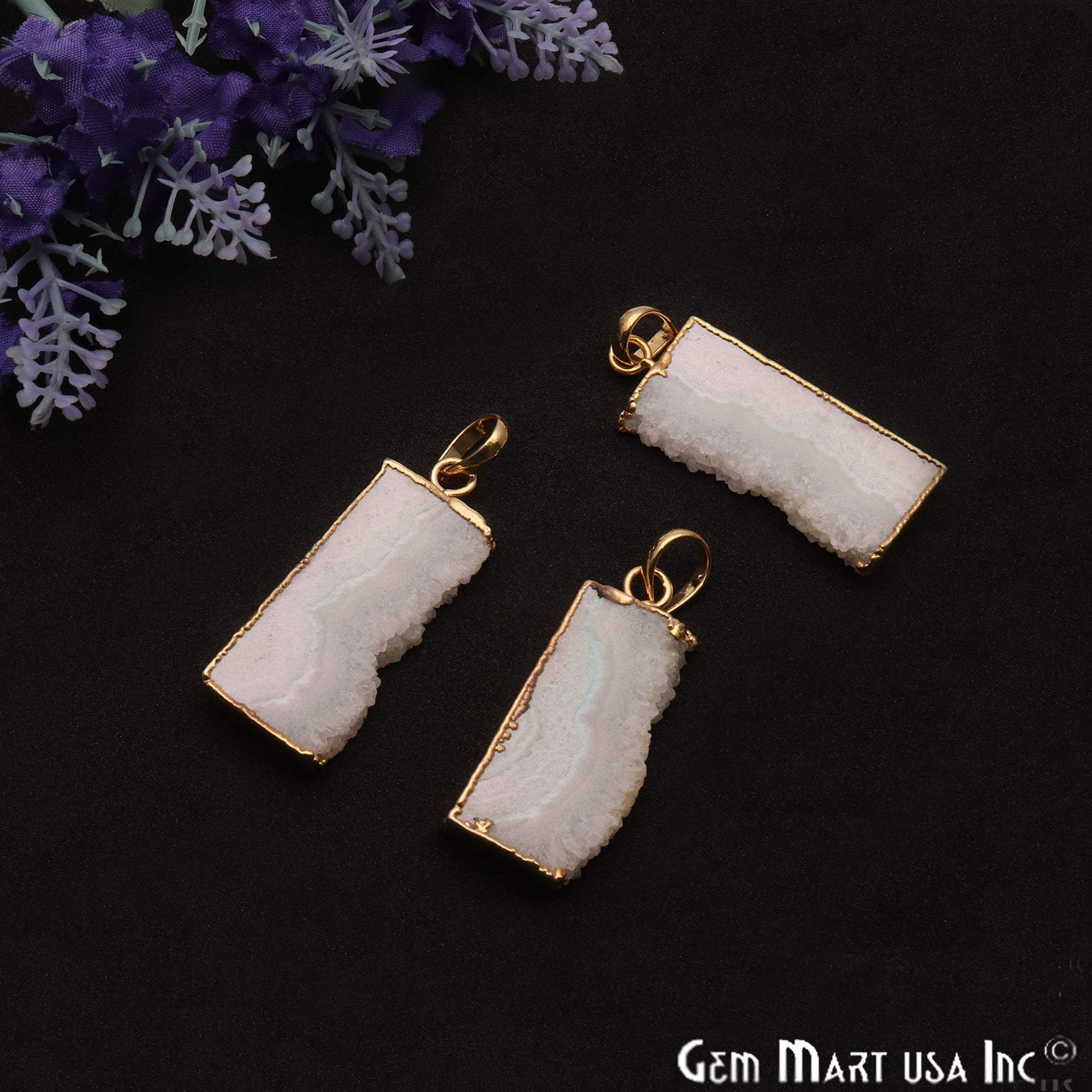 Rainbow Moonstone 43x18mm Gold Electroplated Single Bail Pendant - GemMartUSA
