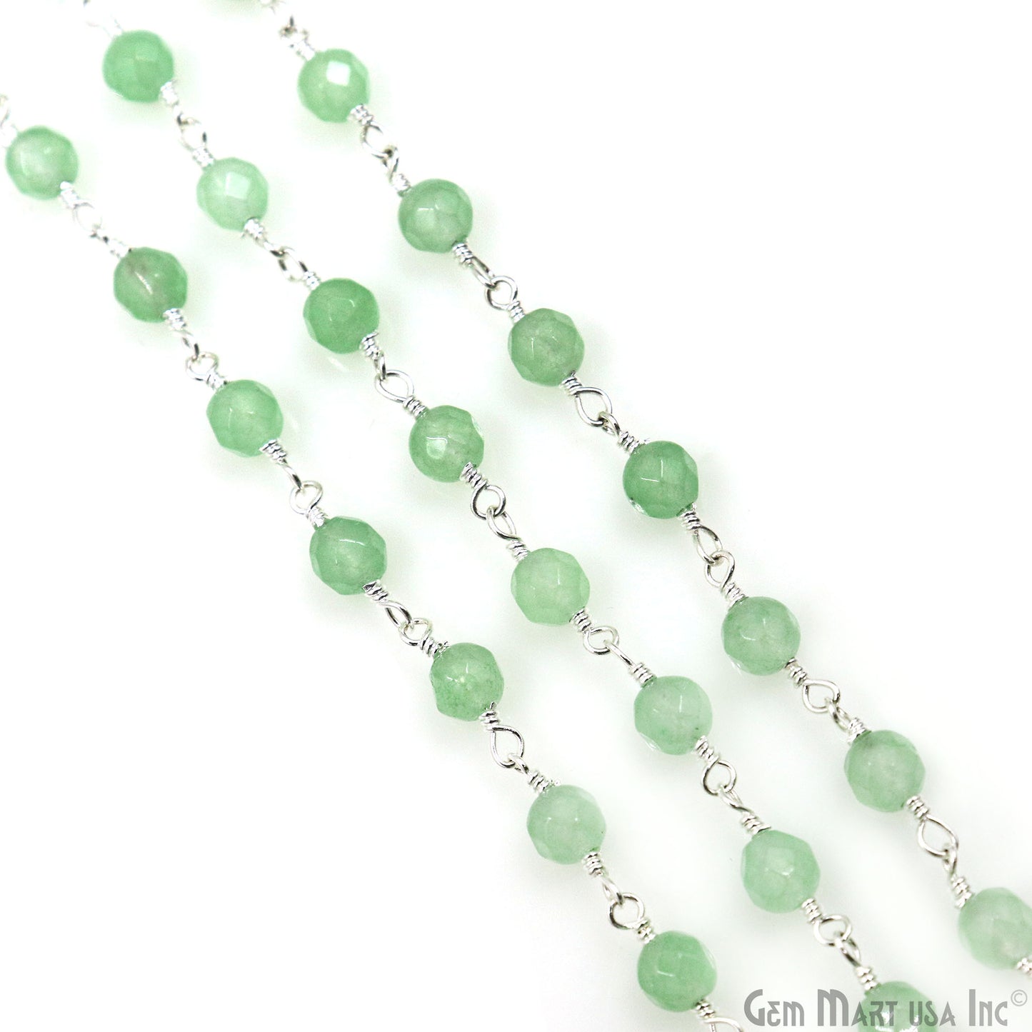 Baby Green Jade Beads Silver Plated Wire Wrapped Rosary Chain