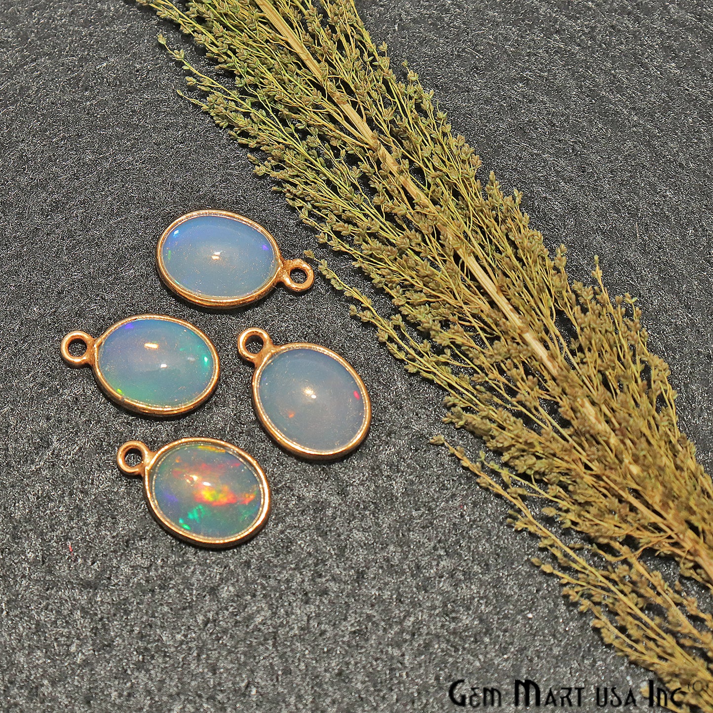 Opal Cabochon Oval 8x10mm Gold Plated Single Bail Gemstone Connector - GemmartUSA