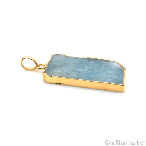 Aquamarine Free Form shape 40x23mm Gold Electroplated Gemstone Single Bail Pendant