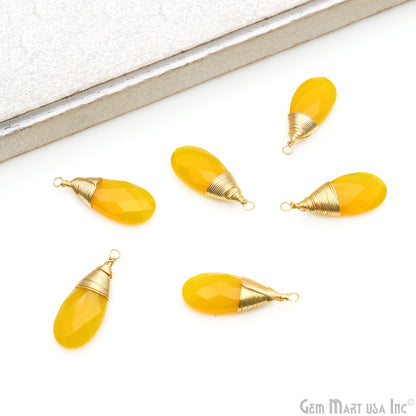 Pears 25x10mm Gold Wire Wrapped Single Bail Drop Gemstone Connector