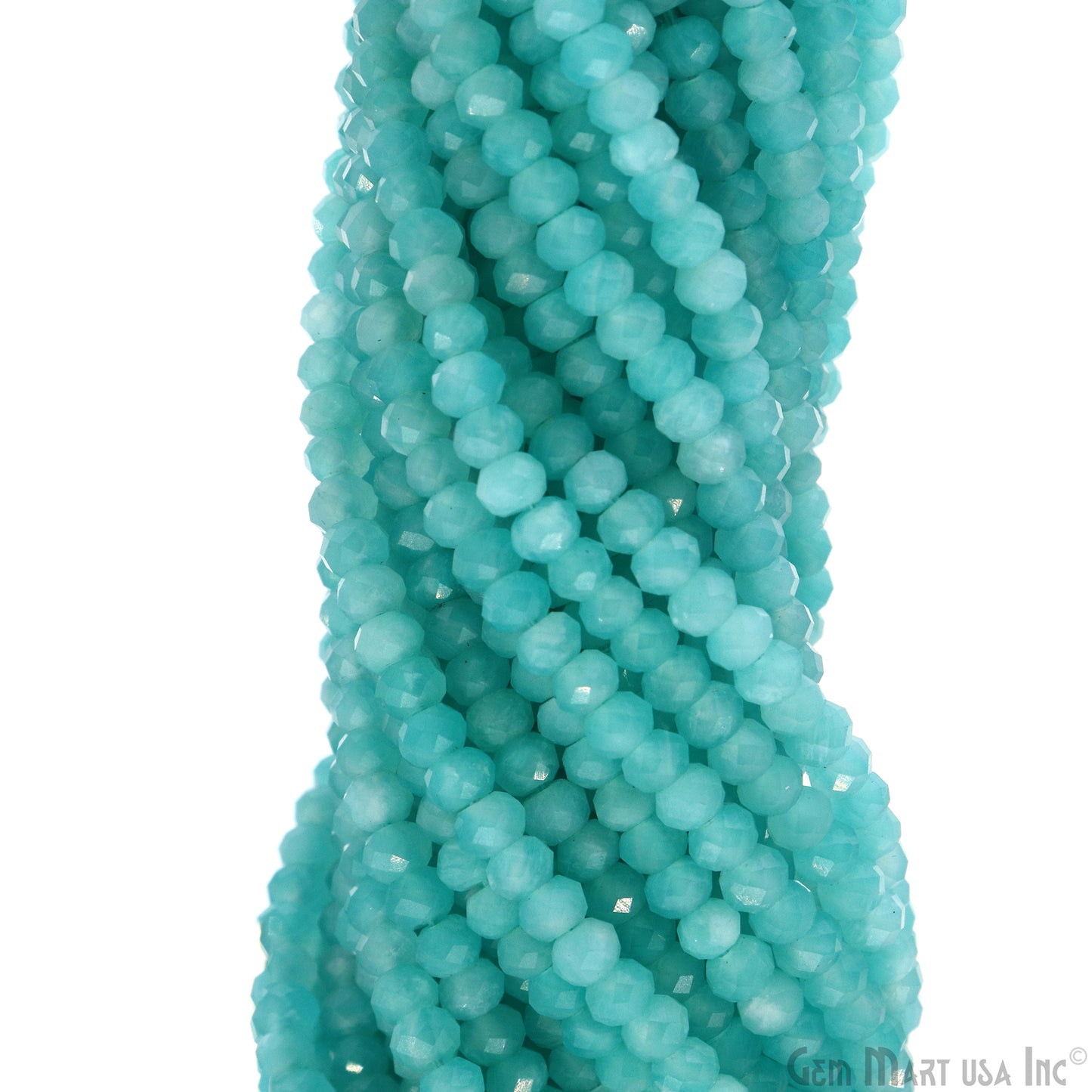 Amazonite Rondelle Beads, 12.5 Inch Gemstone Strands, Drilled Strung Nugget Beads, Faceted Round, 3-4mm