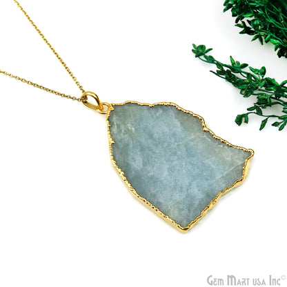 Aquamarine Free Form shape 53x36mm Gold Electroplated Gemstone Single Bail Pendant