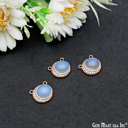 DIY Gemstone Round & Moon Shape Finding Rose Gold Plated Pendant Connector 1pc