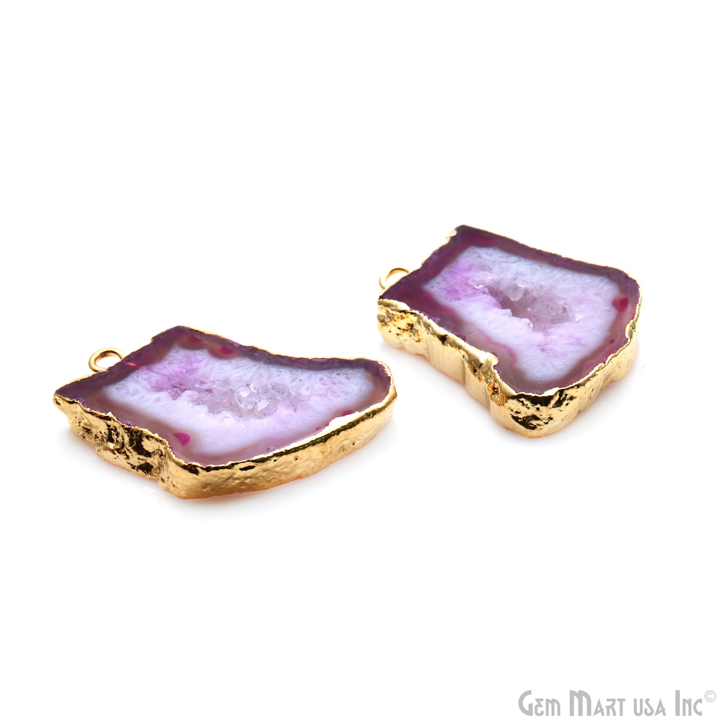 Agate Slice 25x18mm Organic  Gold Electroplated Gemstone Earring Connector 1 Pair