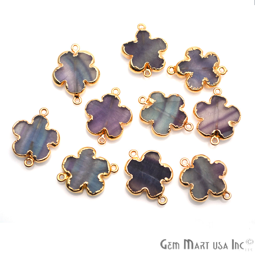 Flower Shape Gemstone Gold Edged Connector Charm (Pick Gemstone, Bail) - GemMartUSA