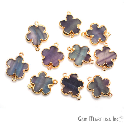Flower Shape Gemstone Gold Edged Connector Charm (Pick Gemstone, Bail) - GemMartUSA