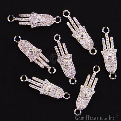 Cubic Zircon Pave 'Hamsa' Sterling Silver Charm For Bracelet & Pendants - GemmartUSA