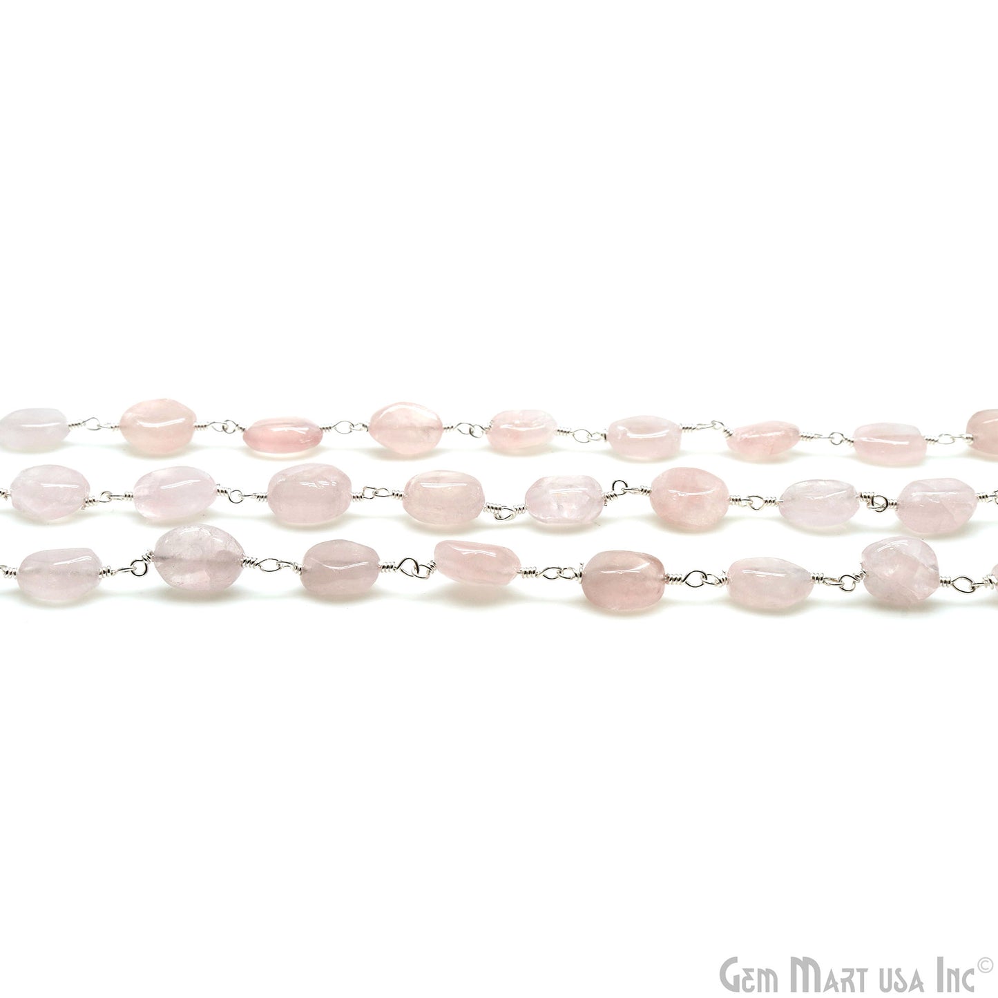 Rose Quartz 8x5mm Tumble Beads Gold Plated Rosary Chain