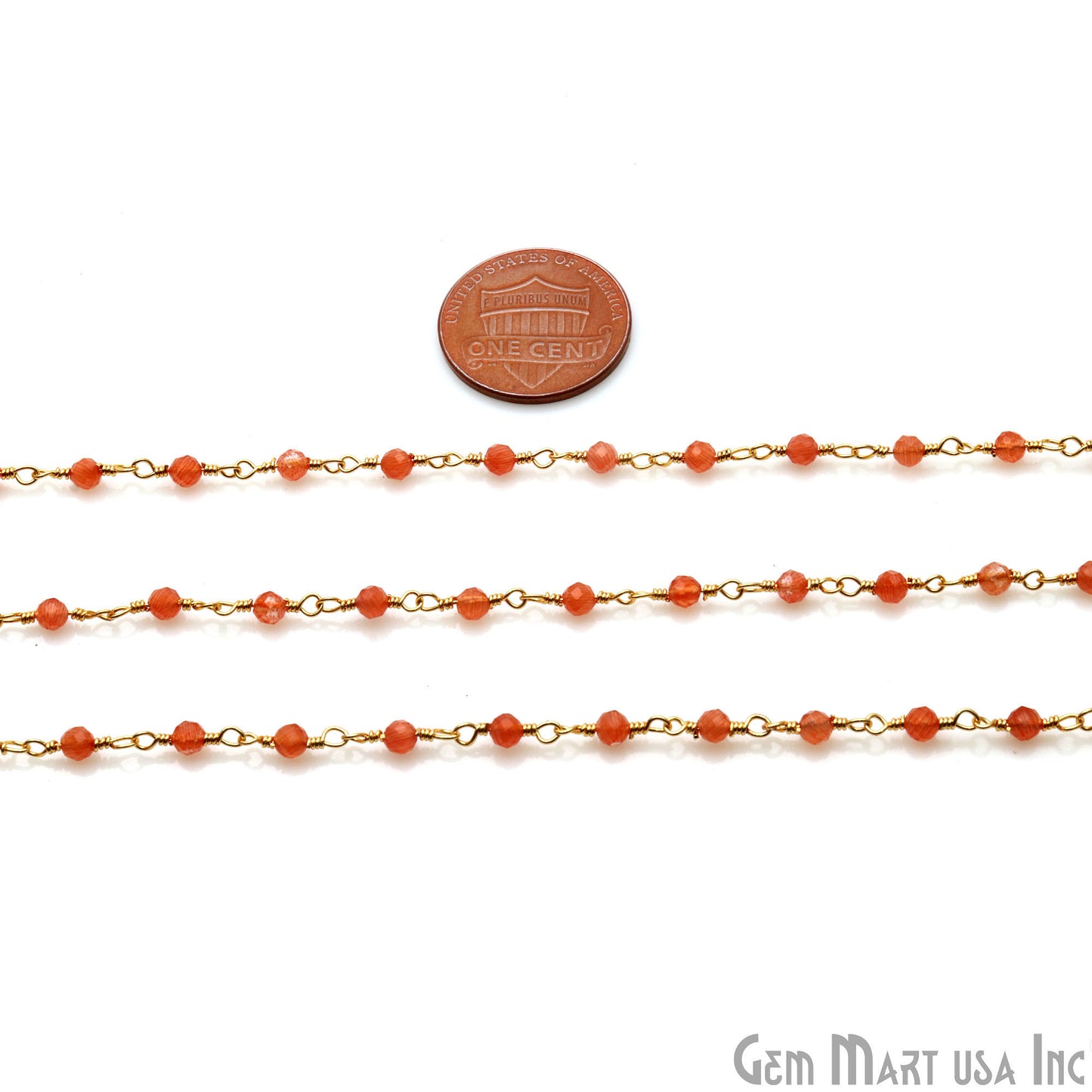 Carnelian Monalisa 3-3.5mm Gold Wire Wrapped Rosary Chain - GemMartUSA