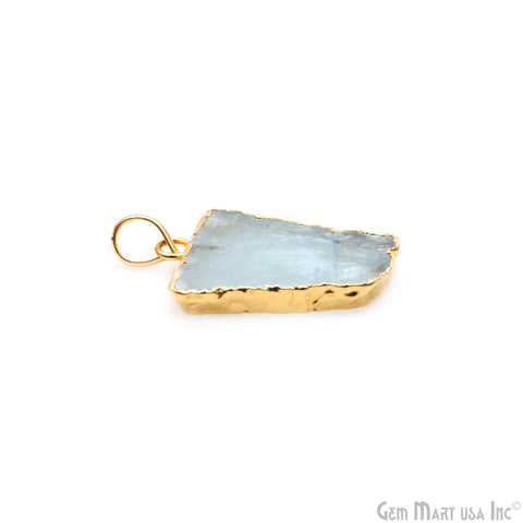 Aquamarine Free Form shape 30x23mm Gold Electroplated Gemstone Single Bail Pendant