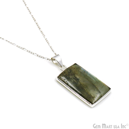 Labradorite Gemstone Rectangle 35x19mm Sterling Silver Necklace Pendant 1PC