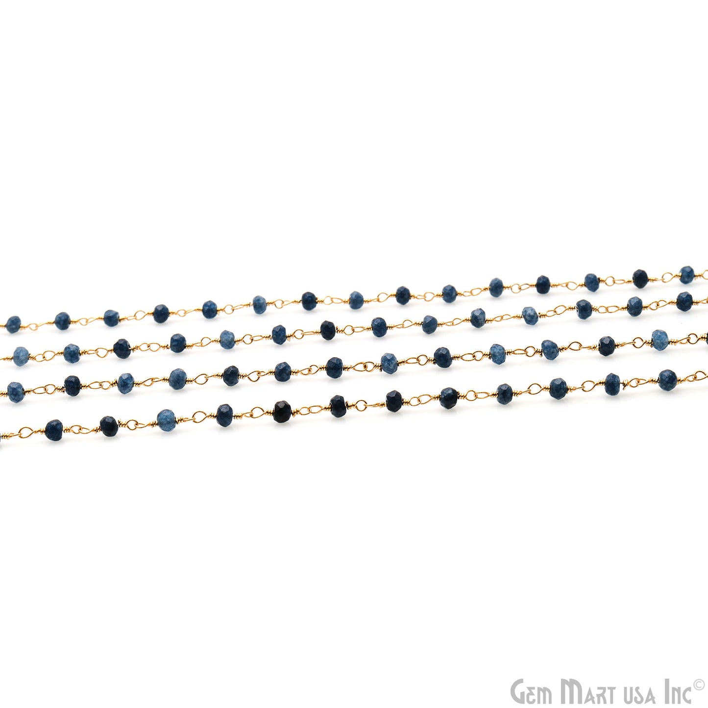 Blue Sapphire 3-3.5 Gold Plated Beaded Wire Wrapped Rosary Chain (763735867439)