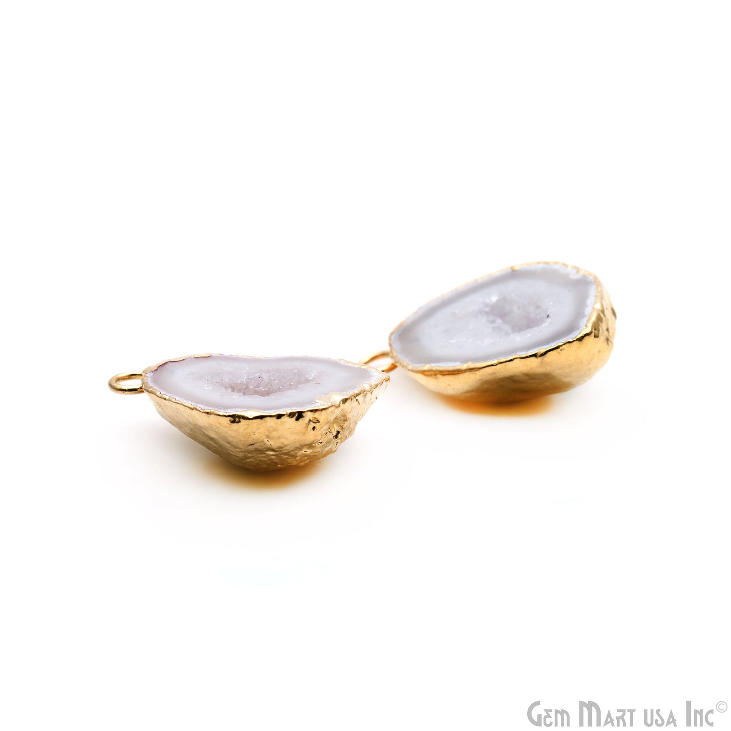 Geode Druzy 28x19mm Organic Gold Electroplated Single Bail Gemstone Earring Connector 1 Pair