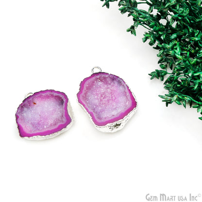 Geode Druzy 26x37mm Organic Silver Electroplated Single Bail Gemstone Earring Connector 1 Pair