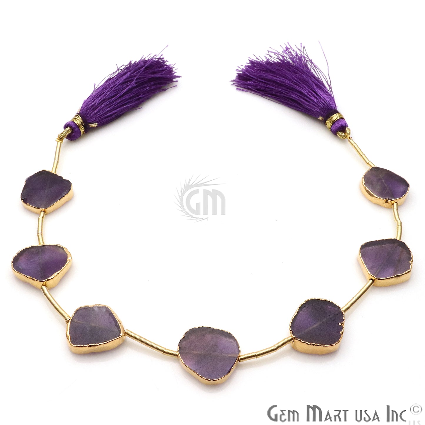 Amethyst Free Form 18x15mm Gold Edged Crafting Beads Gemstone Strands 9INCH - GemmartUSA