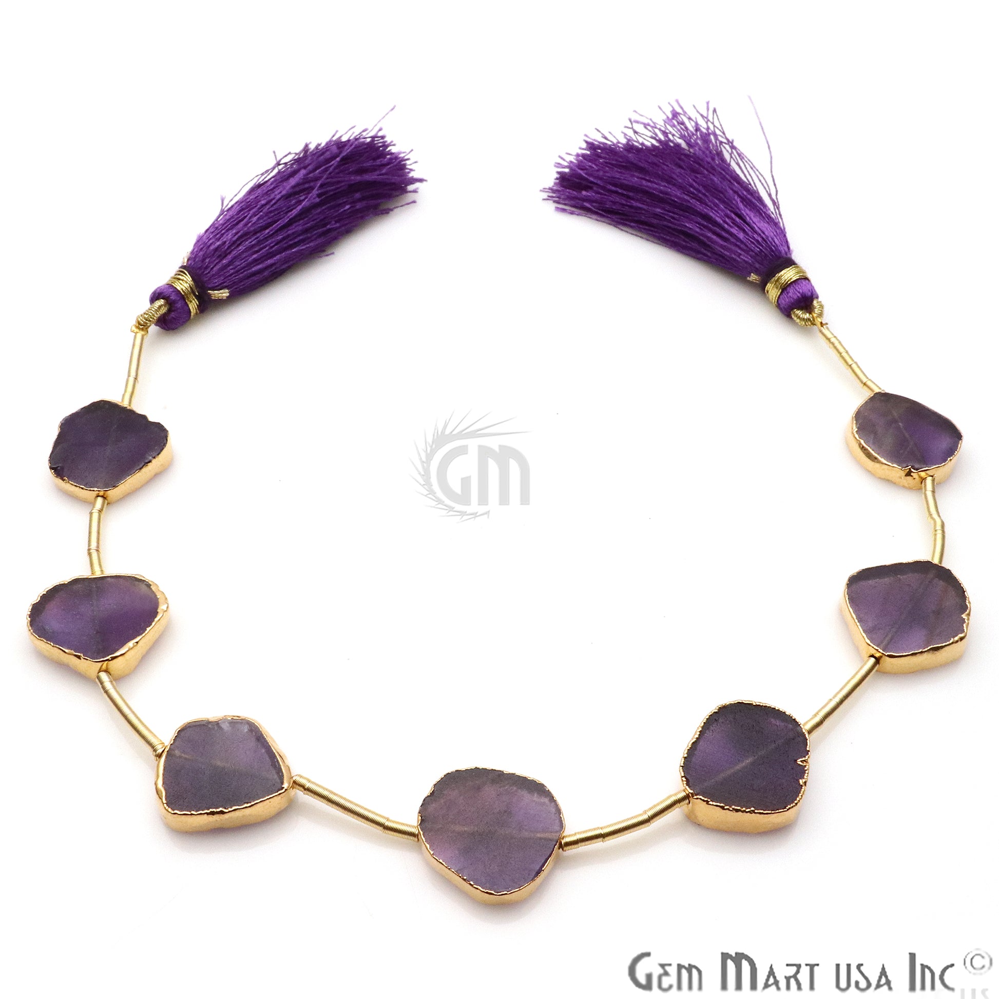 Amethyst Free Form 18x15mm Gold Edged Crafting Beads Gemstone Strands 9INCH - GemmartUSA