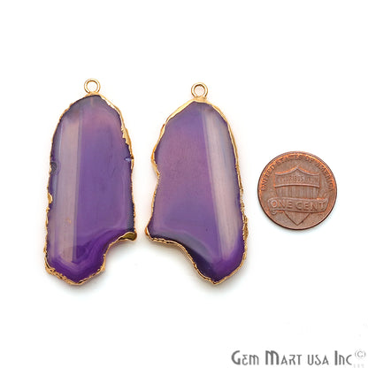 Agate Slice 23x48mm Organic Gold Electroplated Gemstone Earring Connector 1 Pair - GemMartUSA