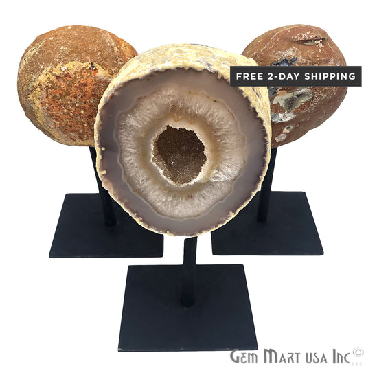 3-4" Geode Metal Holder, Gemstone Home Decor, Table Centerpiece - GemMartUSA