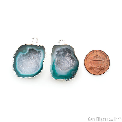 Geode Druzy 30x22mm Organic Silver Electroplated Single Bail Gemstone Earring Connector 1 Pair