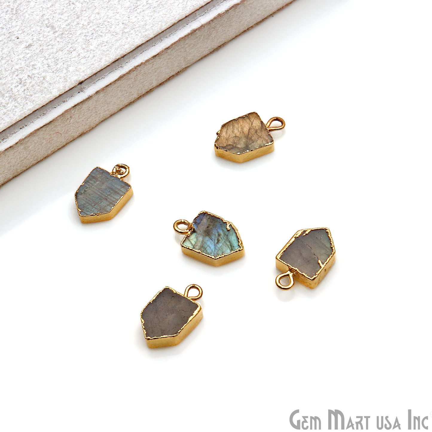 Pentagon Shape 16x9mm Gold Electroplated Gemstone Connector (Pick Stone) - GemMartUSA