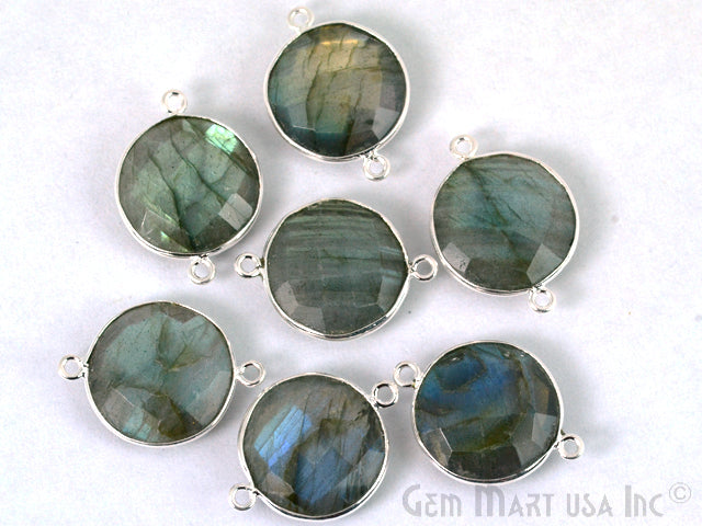 Round 16mm Double Bail Silver Bezel Gemstone Connector