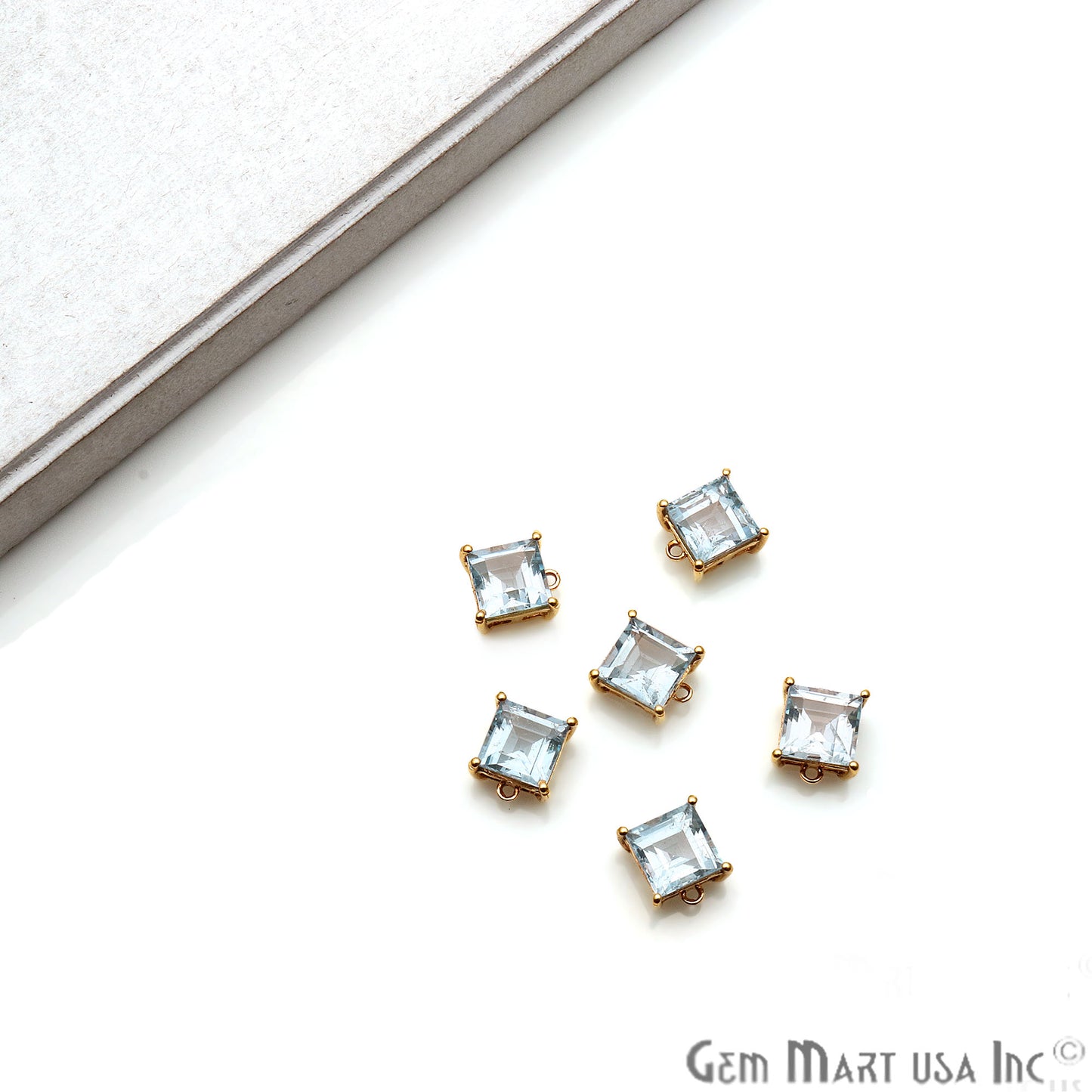 Blue Topaz 9mm Square Gold Plated Prong Setting Gemstone Connector (Pick Bail) - GemmartUSA