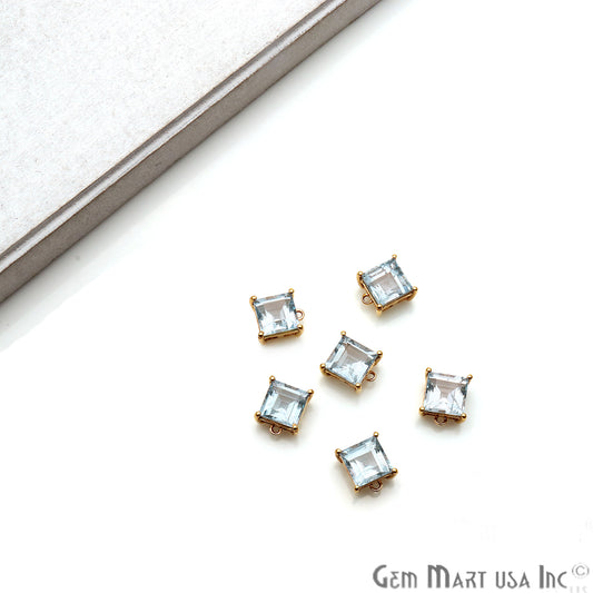 Blue Topaz 9mm Square Gold Plated Prong Setting Gemstone Connector (Pick Bail) - GemmartUSA