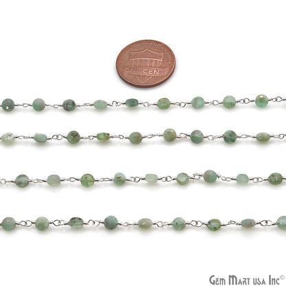 Emerald Faceted 3-4mm Silver Wire Wrapped Rosary Chain - GemMartUSA