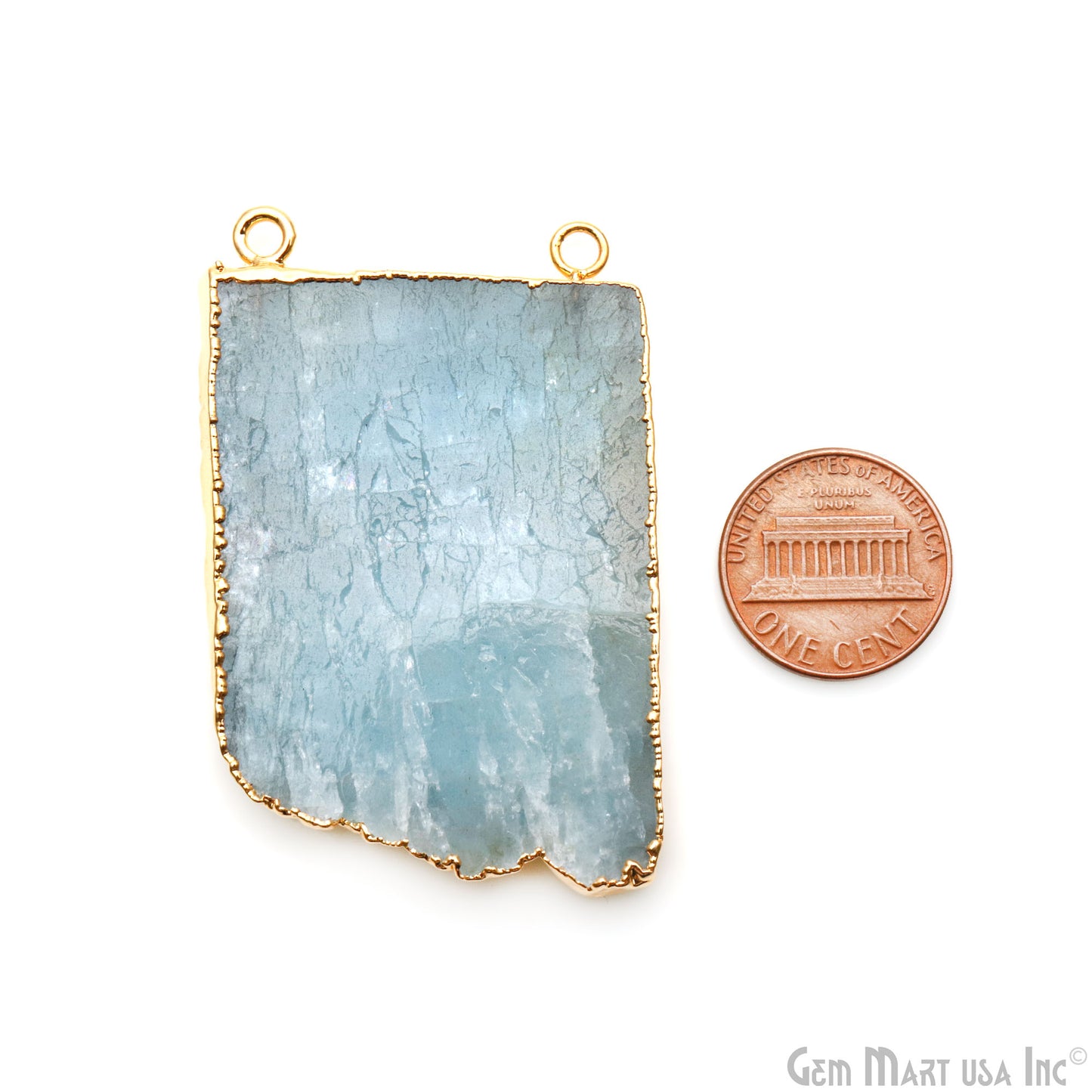 Aquamarine Free Form shape 54x36mm Gold Electroplated Gemstone Cat Bail Connector
