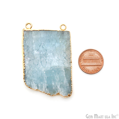 Aquamarine Free Form shape 54x36mm Gold Electroplated Gemstone Cat Bail Connector