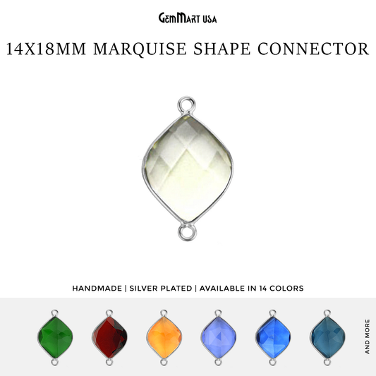 Marquise 14x18mm Double Bail Silver Bezel Gemstone Connector