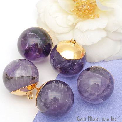 Gemstone Ball 21x24mm Gold Electroplated Single Bail Charm Ball Connector - GemMartUSA